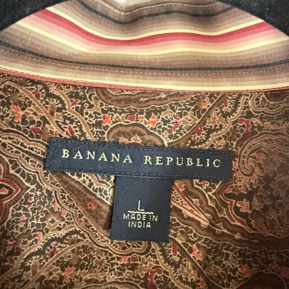 Banana Republic Dress Shirt Men's Large Brown Striped Button Up Long Sleeve